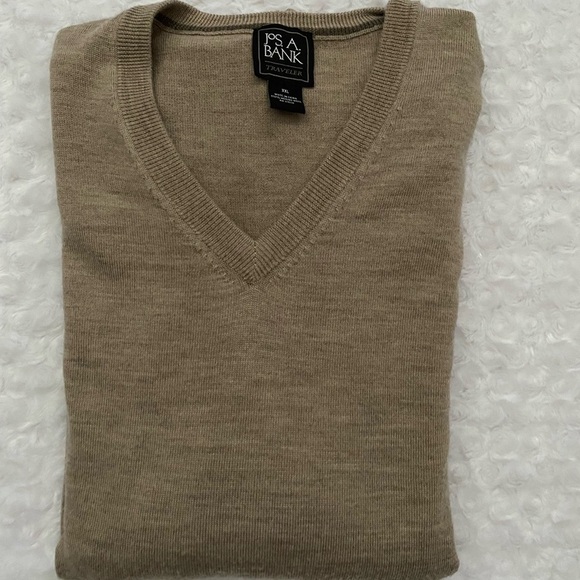 Joseph A. Bank Tan Merino Wool V-Neck Sweater XXL | Classic Fit - Picture 1 of 6